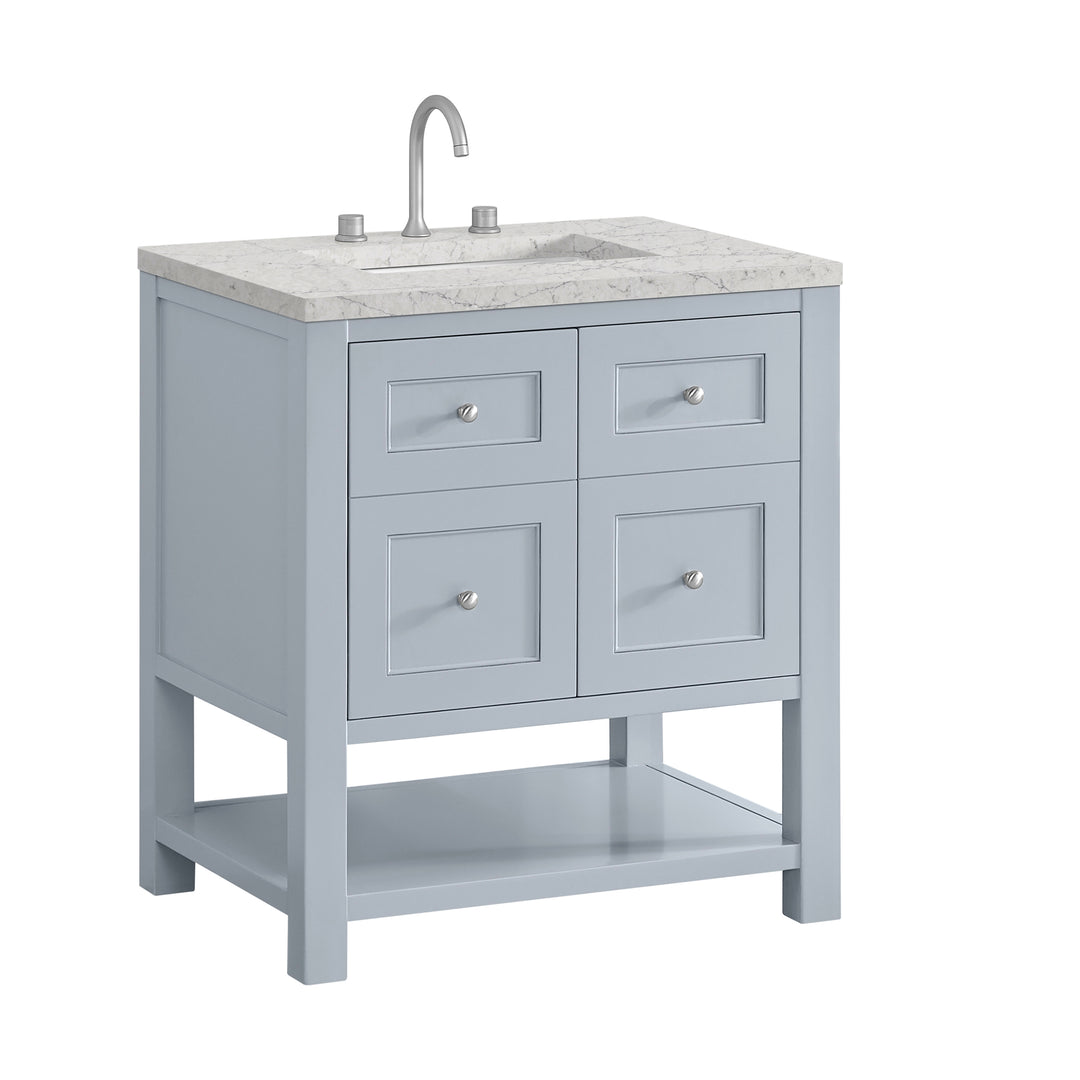 Breckenridge 30" Single Vanity, Serenity Blue, w/ 3 CM Eternal Jasmine Pearl Quartz Top