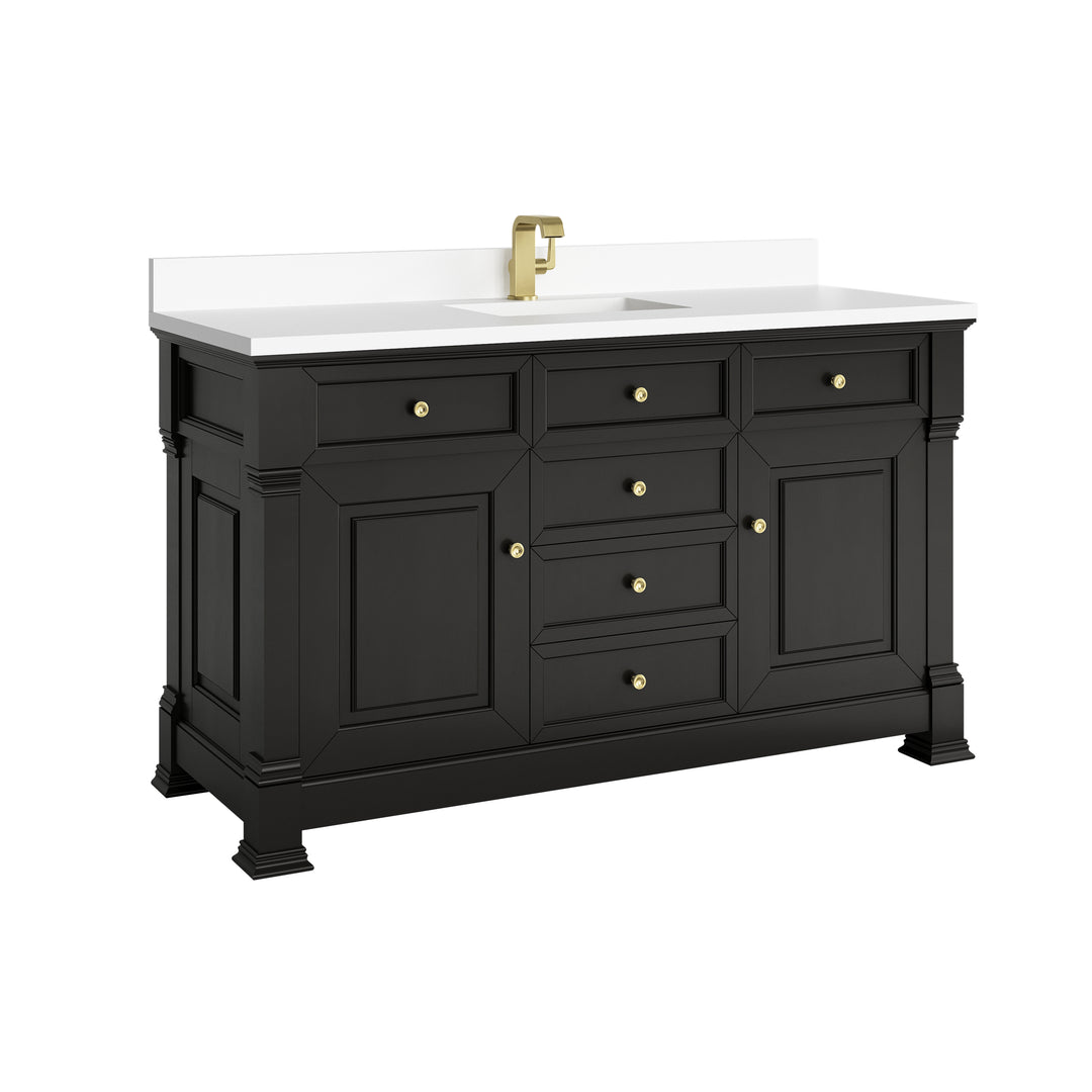 Brookfield 60" Single Vanity, Black Onyx w/ Single Hole 3 CM White Zeus Silestone® Top & Backsplash