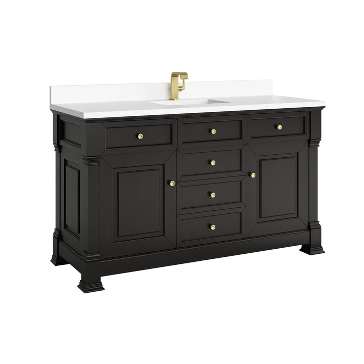 Brookfield 60" Single Vanity, Black Onyx w/ Single Hole 3 CM White Zeus Silestone® Top & Backsplash