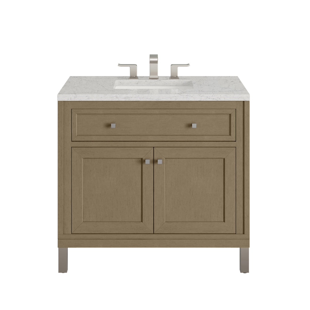 Chicago 36" Single Vanity, Walnut Whisper, w/ 3 CM Eternal Jasmine Pearl Silestone® Top