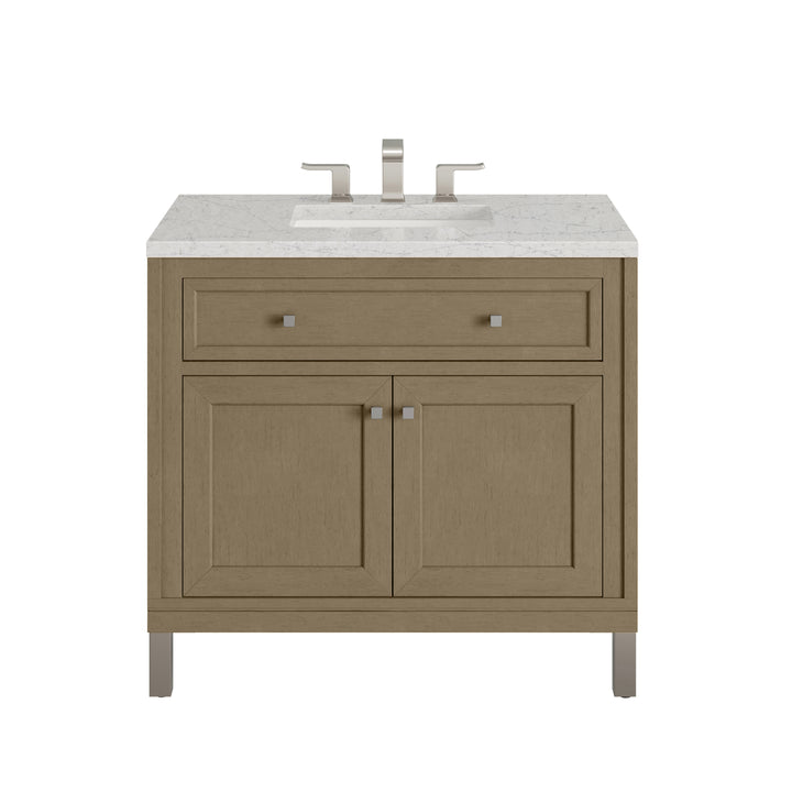 Chicago 36" Single Vanity, Walnut Whisper, w/ 3 CM Eternal Jasmine Pearl Silestone® Top