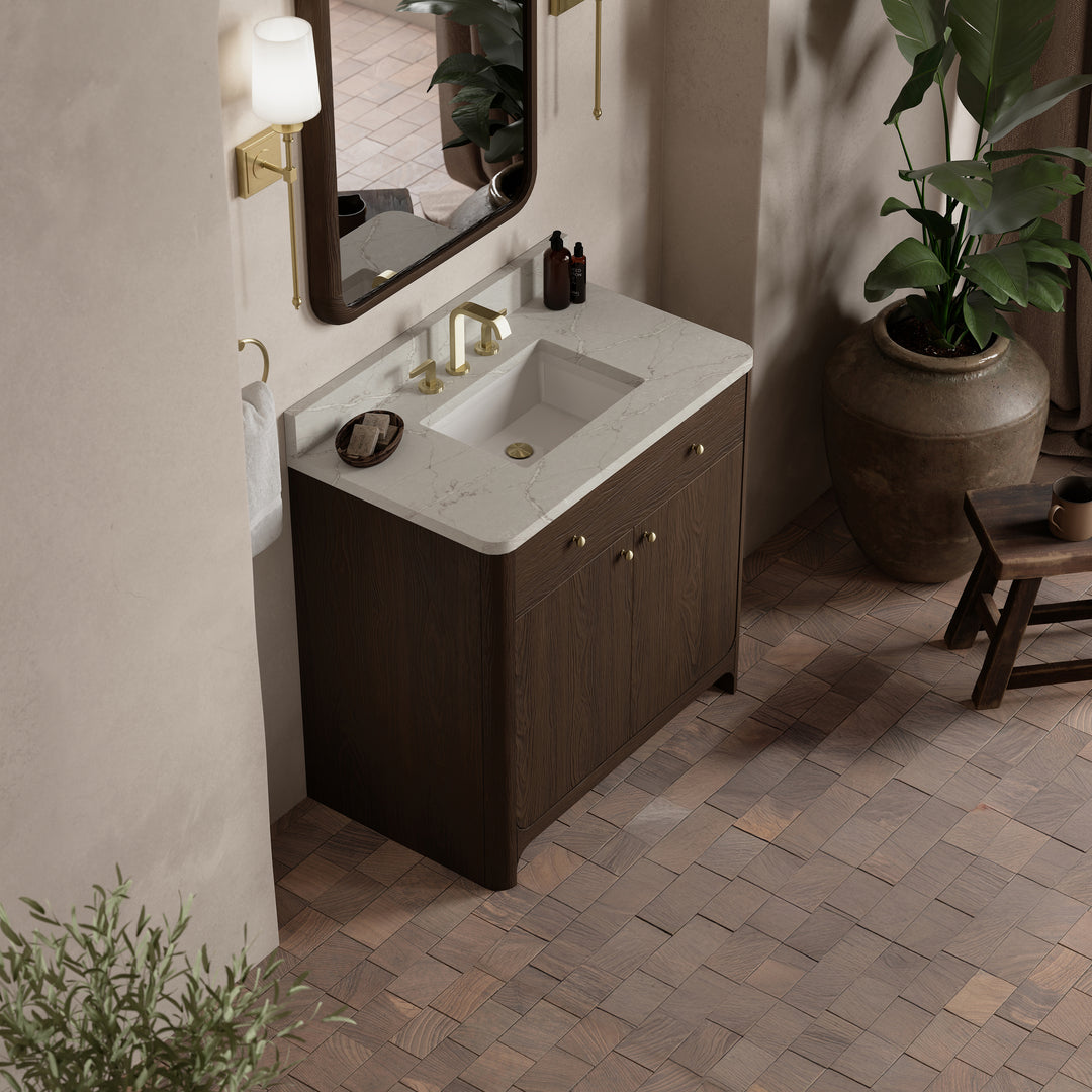 Gracyn 36" Single Vanity, Sable, w/ 3 CM Victorian Silver Quartz Widespread Top