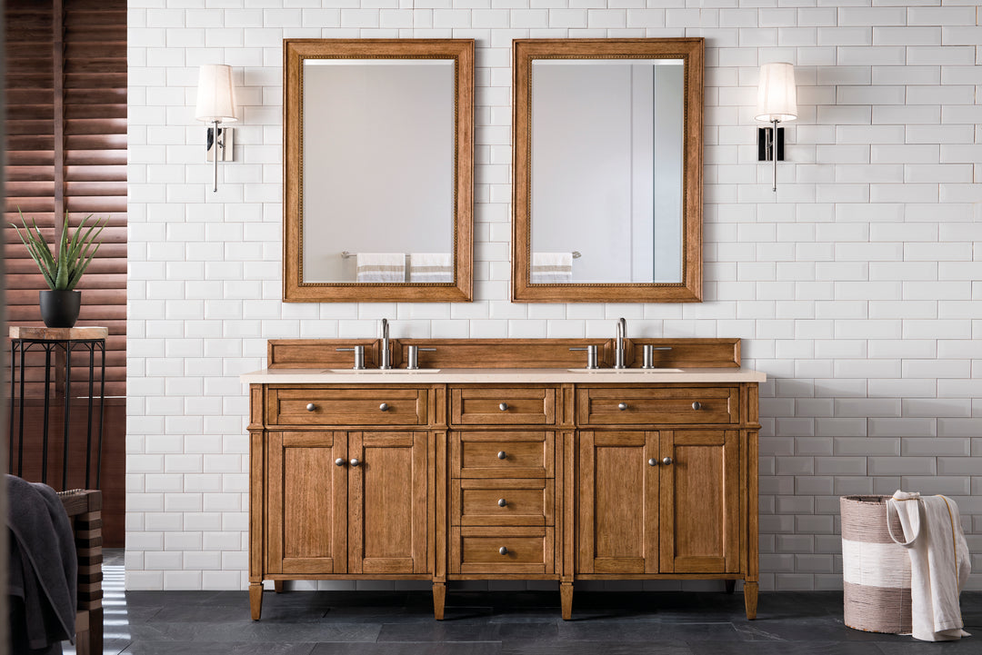Brittany 72" Double Vanity, Saddle Brown w/ 3 CM Eternal Marfil Silestone Top