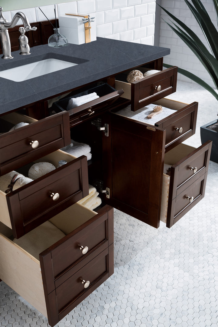 Brittany 48" Single Vanity, Burnished Mahogany w/ 3 CM Charcoal Soapstone Silestone Top