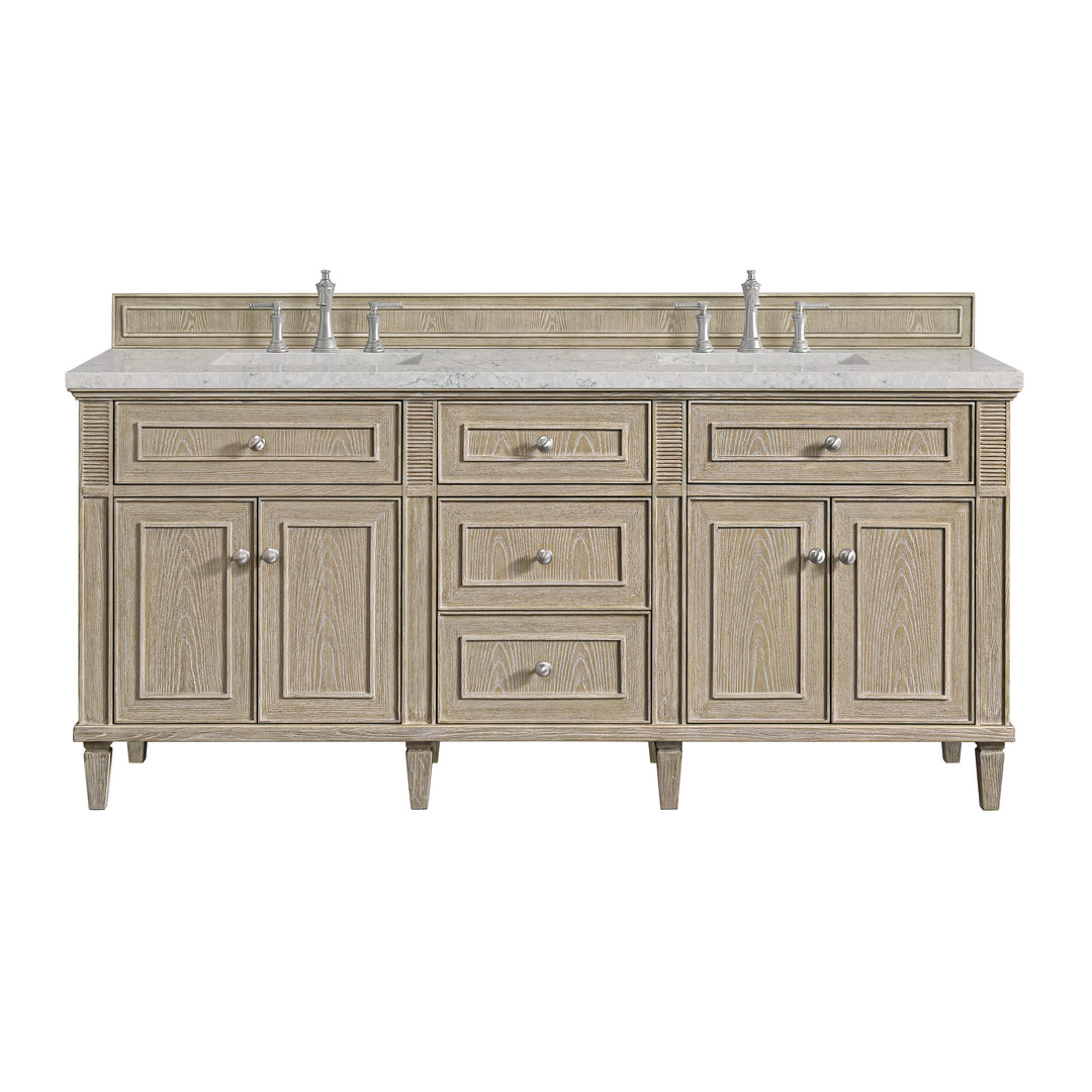 Lorelai 72" Double Vanity, Whitewashed Oak w/ 3 CM Eternal Jasmine Pearl Silestone Top w/FreePower Wireless Charger