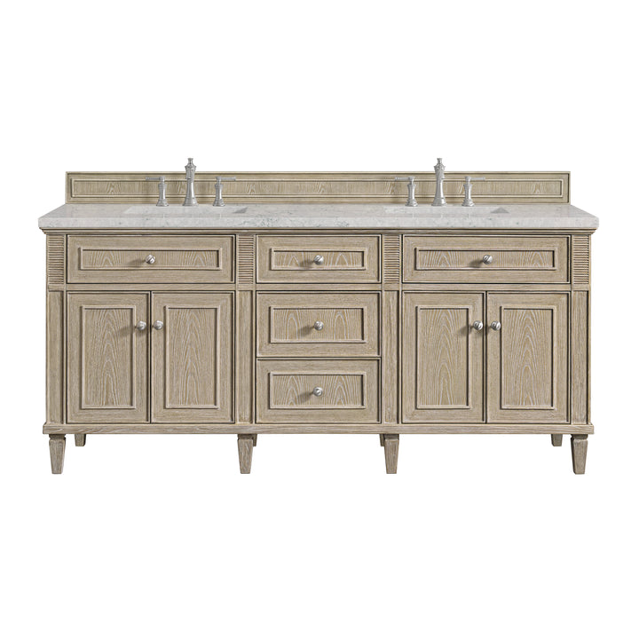 Lorelai 72" Double Vanity, Whitewashed Oak w/ 3 CM Eternal Jasmine Pearl Silestone Top w/FreePower Wireless Charger