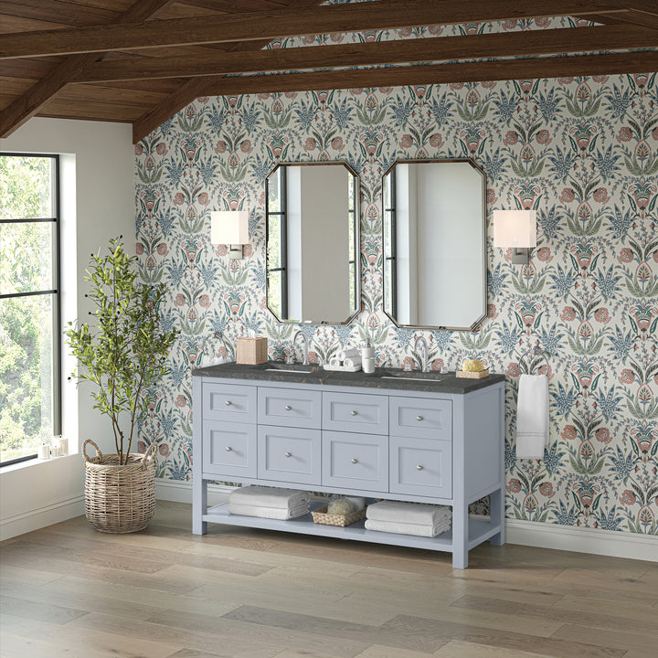 Breckenridge 60" Double Vanity, Serenity Blue w/ 3 CM Parisien Bleu Top