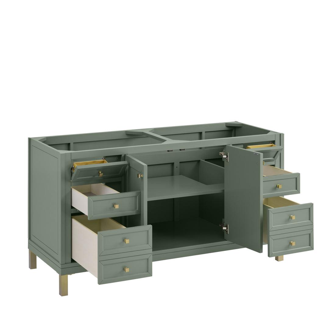 Chicago 60" Double Vanity, Smokey Celadon, w/ 3 CM Arctic Fall Solid Surface Top