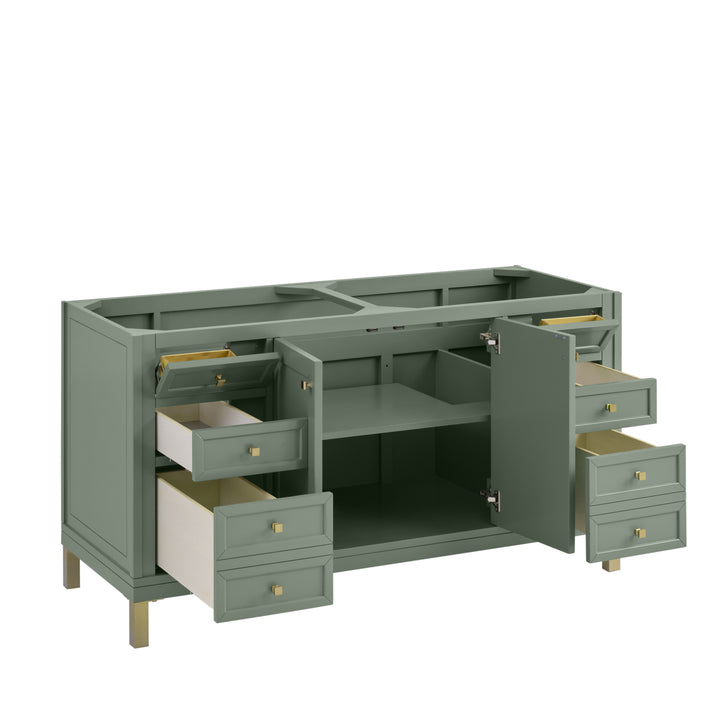 Chicago 60" Double Vanity, Smokey Celadon, w/ 3 CM Victorian Silver Silestone® Top