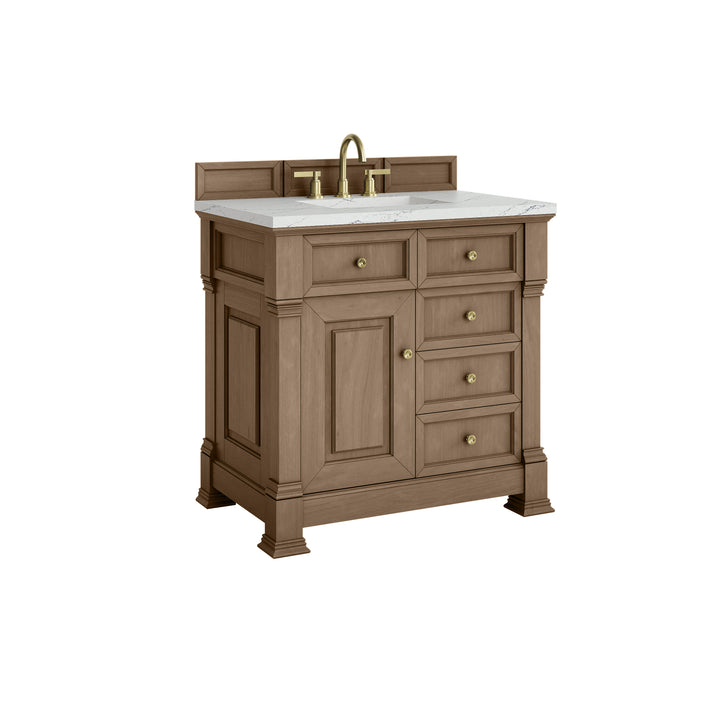 Brookfield 36" Single Vanity, Pecan w/ 3 CM Ethereal Noctis Silestone® Top