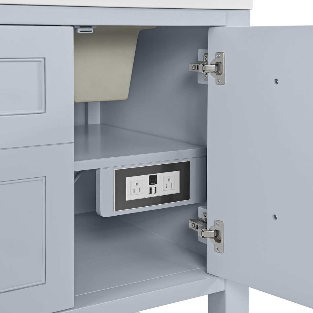 Breckenridge 30" Single Vanity, Serenity Blue, w/ Single Hole 3 CM White Zeus Quartz Top & Backsplash