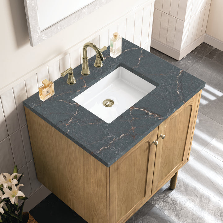 Laurent 30" Single Vanity, Light Natural Oak w/ 3 CM Parisien Bleu Top