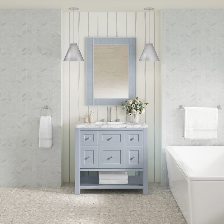 Breckenridge 36" Single Vanity, Serenity Blue, w/ 3 CM Carrara Marble Top