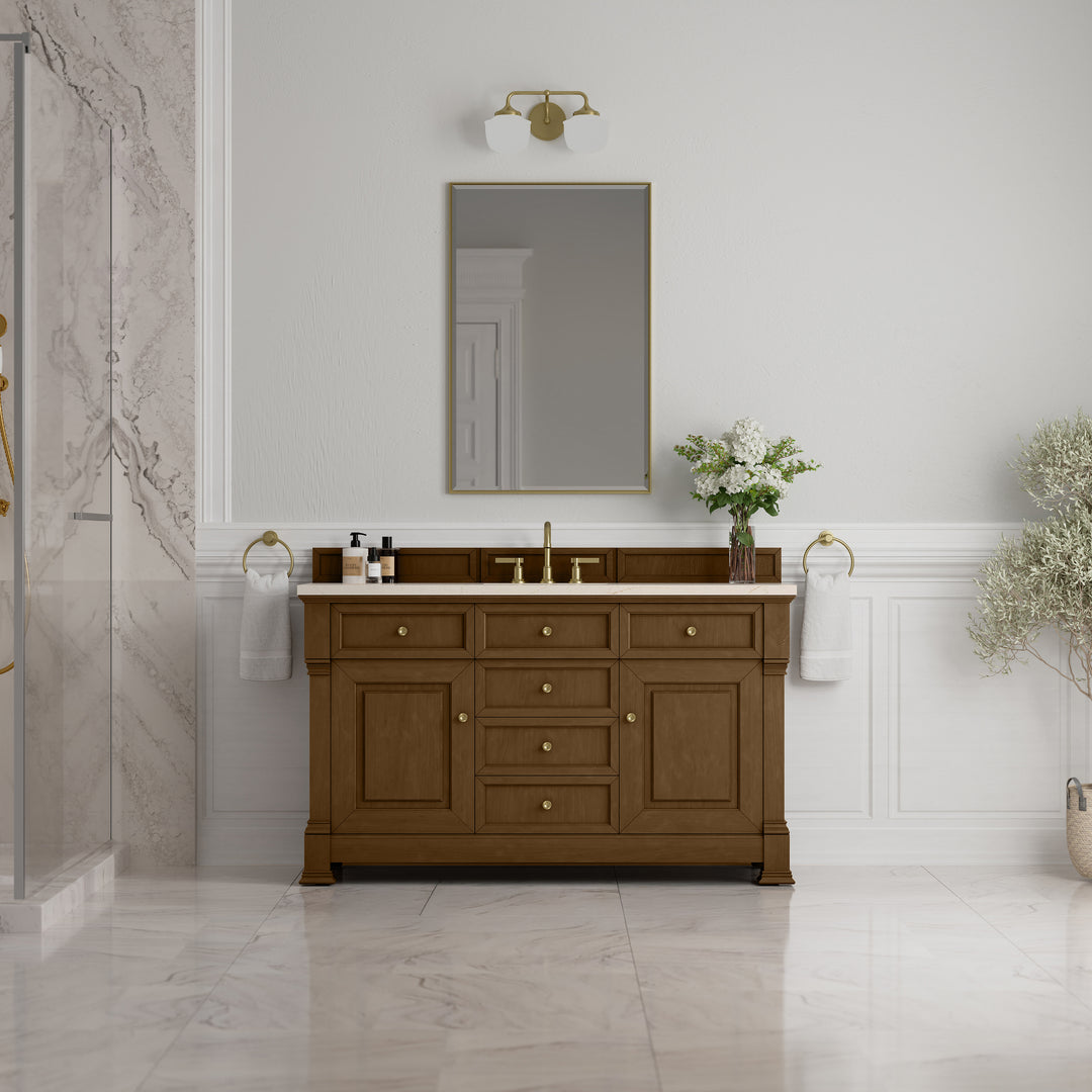Brookfield 60" Single Vanity, Honey Oak w/3 CM Eternal Marfil Silestone® Top