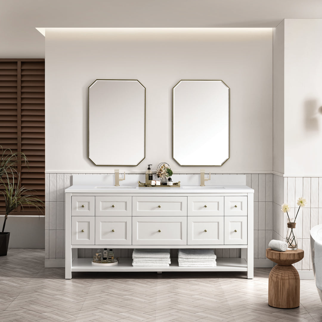Breckenridge 72" Double Vanity, Bright White w/ Single Hole 3 CM White Zeus Top & Backsplash