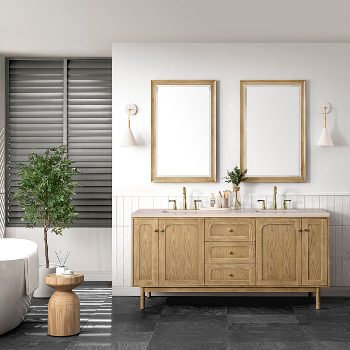 Laurent 72" Double Vanity, Light Natural Oak w/ 3 CM Eternal Marfil Top