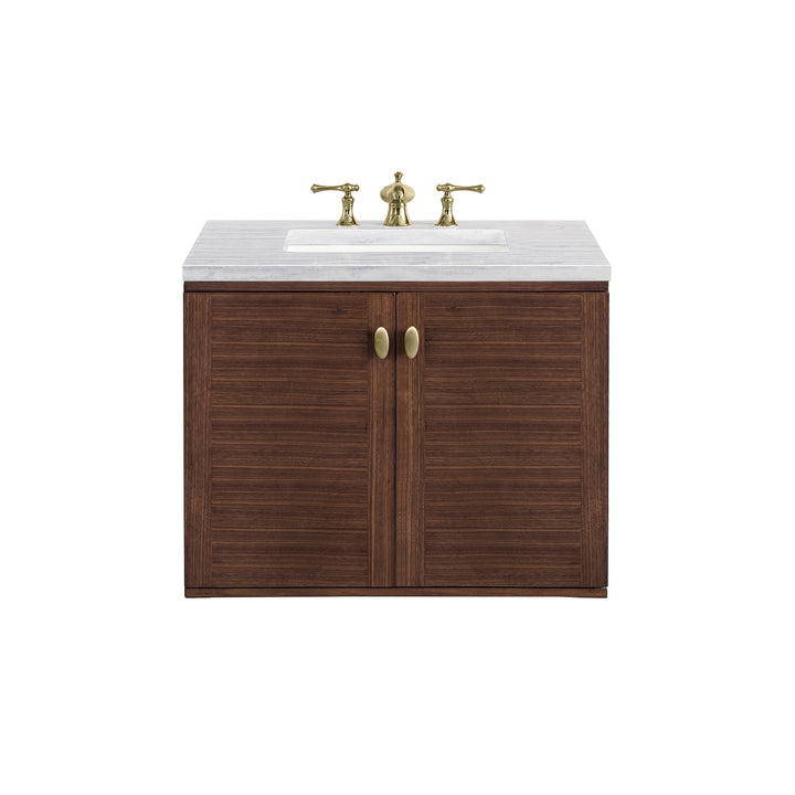 Amberly 30" Single Vanity, Mid-Century Walnut w/ 3 CM Arctic Fall Top