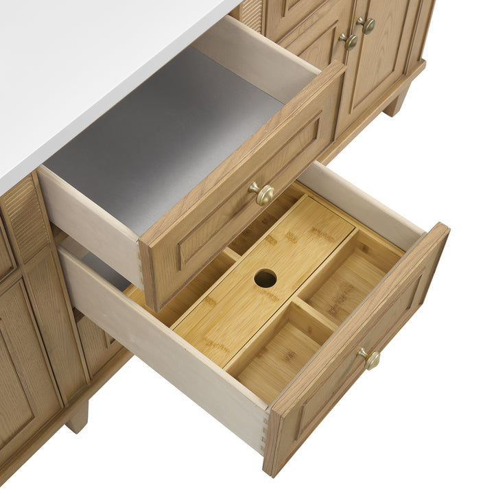 Lorelai 72" Double Vanity, Light Natural Oak w/ 3 CM Parisien Bleu Silestone Top