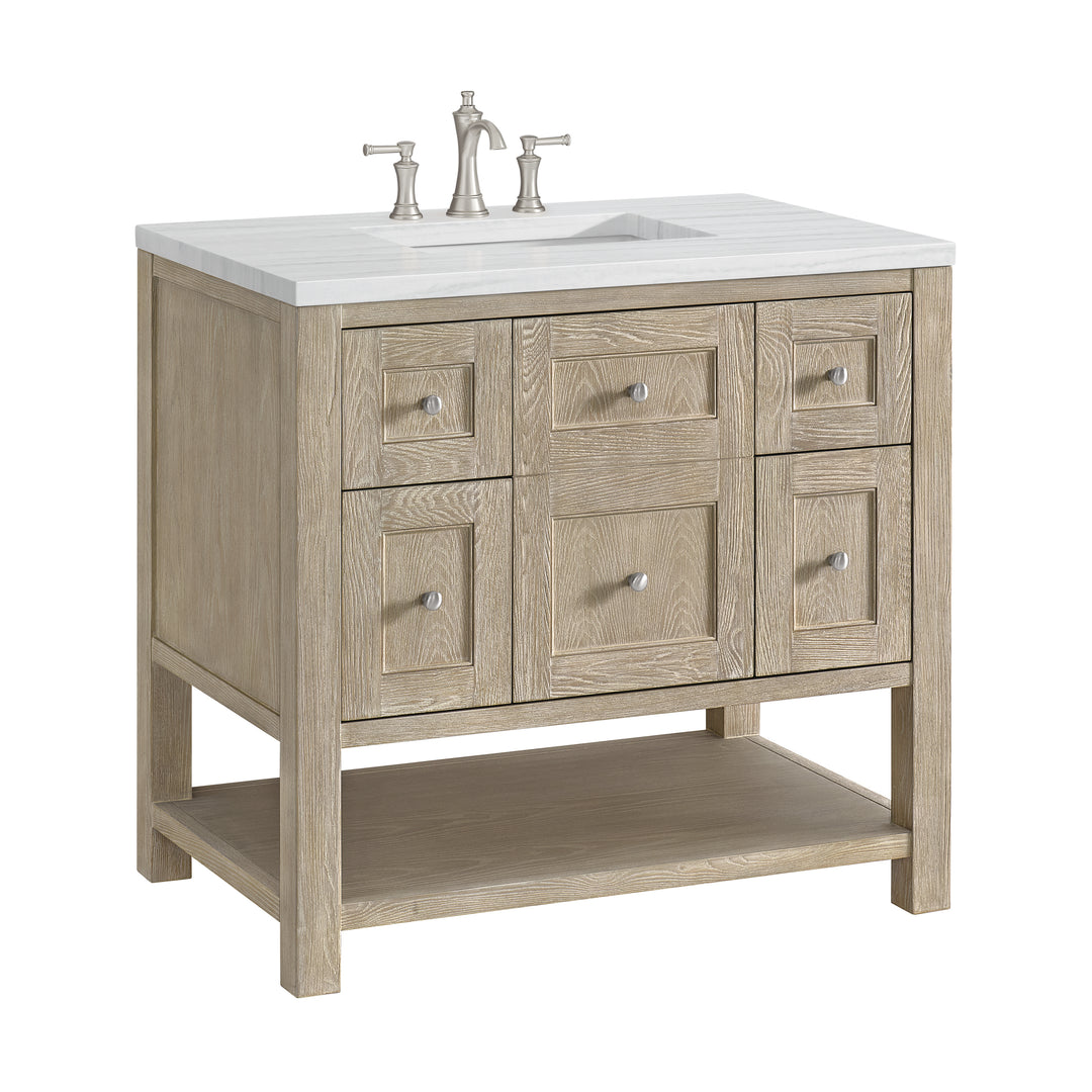 Breckenridge 36" Single Vanity, Whitewashed Oak w/ 3 CM Arctic Fall Solid Surface Top