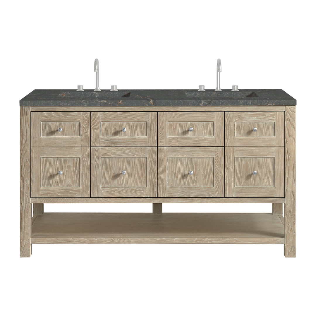 Breckenridge 60" Double Vanity, Whitewashed Oak w/ 3 CM Parisien Bleu Top