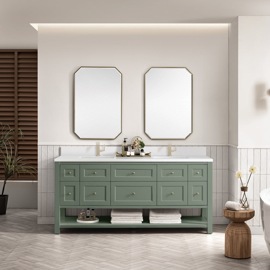 Breckenridge 72" Double Vanity, Smokey Celadon w/ Single Hole 3 CM White Zeus Top & Backsplash