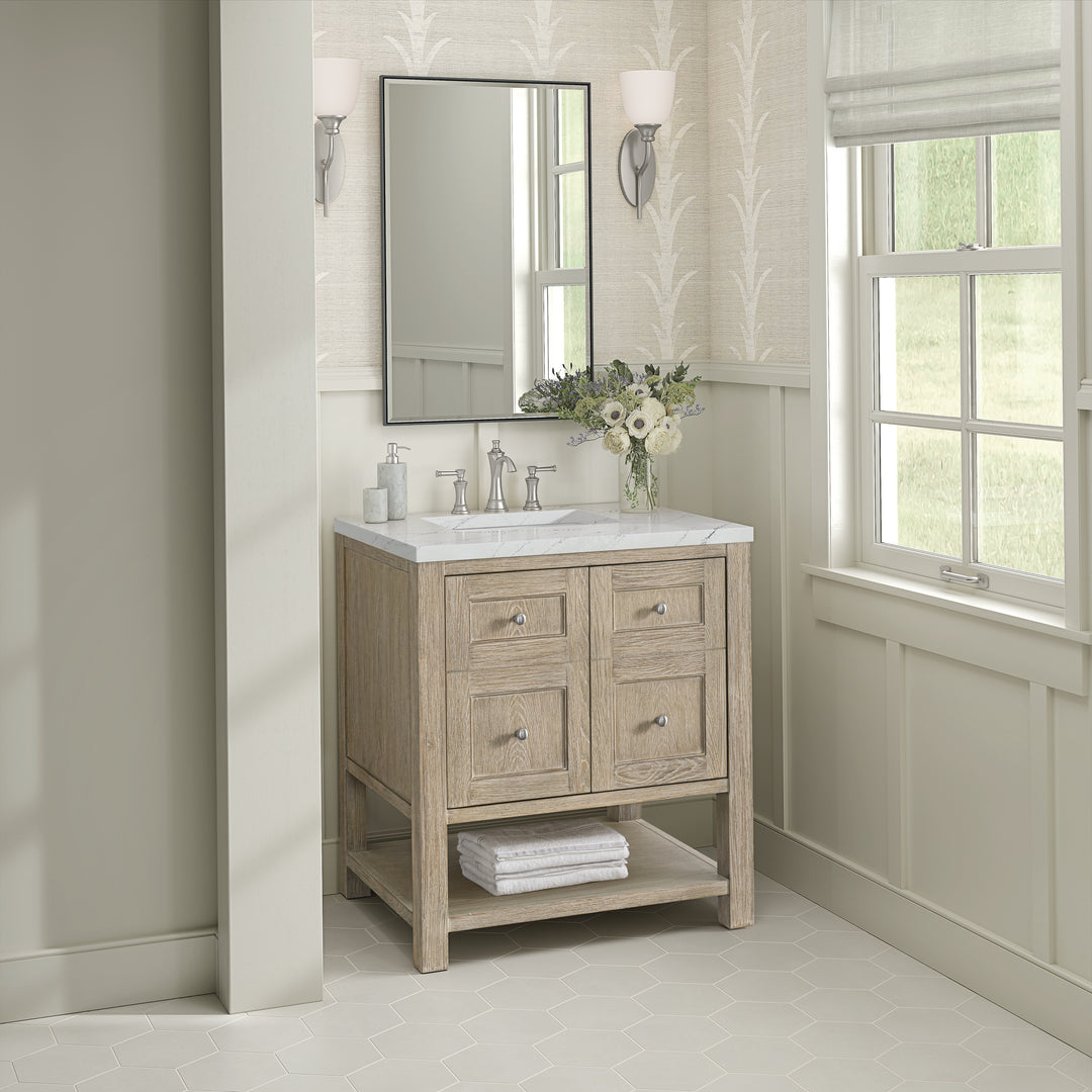 Breckenridge 30" Single Vanity, Whitewashed Oak w/ 3 CM Ethereal Noctis Silestone Top