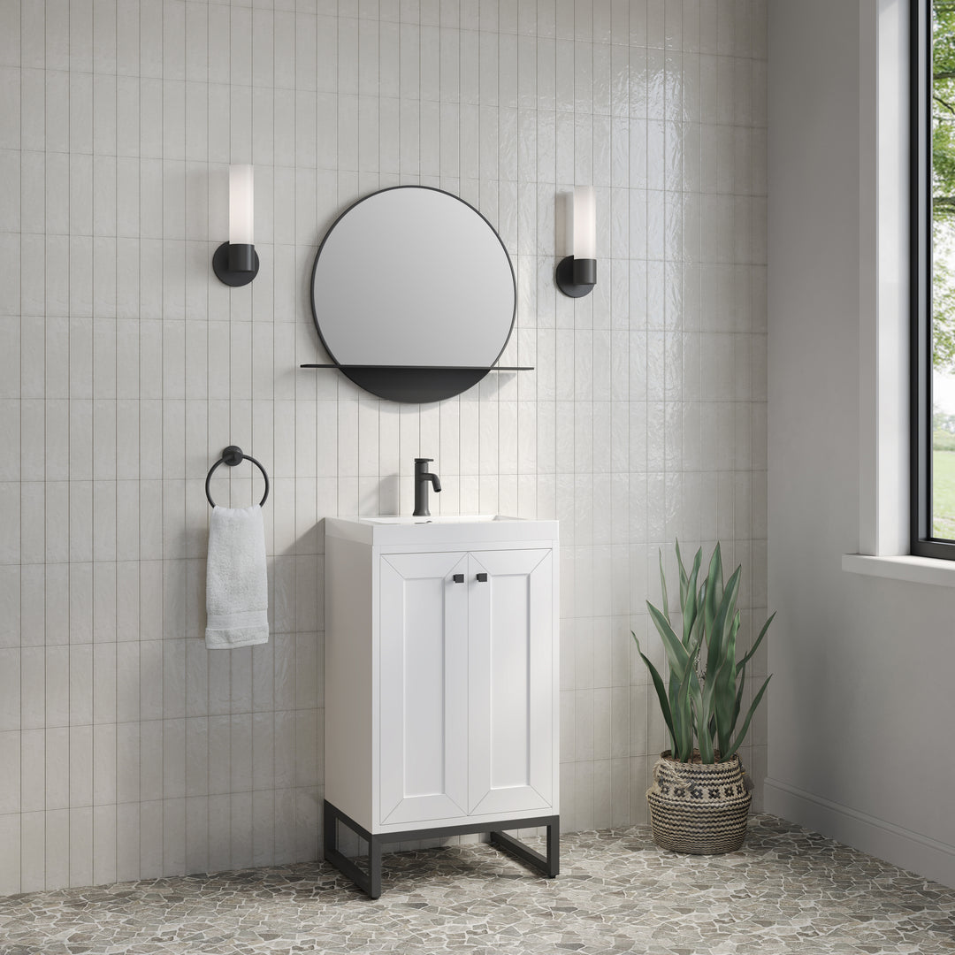 Chianti 20" Single Vanity, Glossy White, Matte Black, w/ White Glossy Composite Stone Top