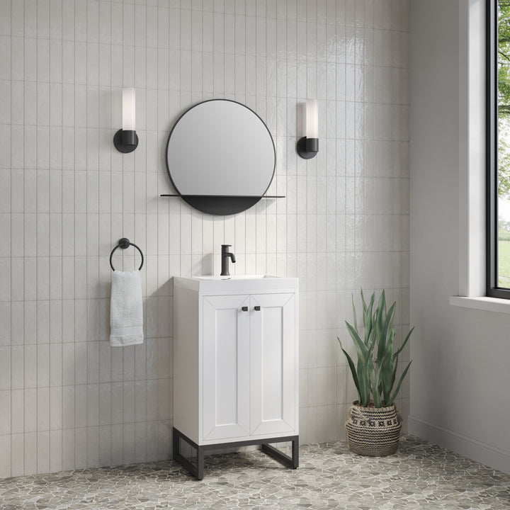 Chianti 20" Single Vanity, Glossy White, Matte Black, w/ White Glossy Composite Stone Top