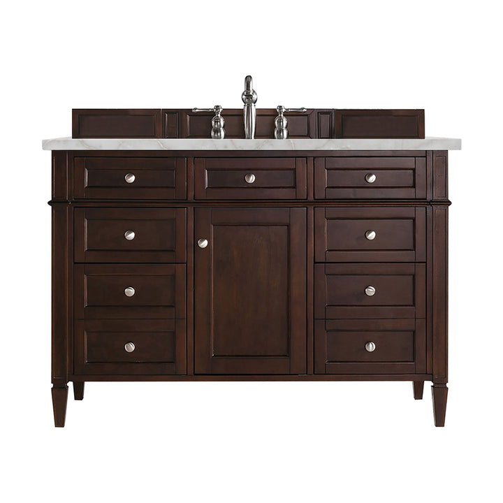 Brittany 48" Single Vanity, Burnished Mahogany w/ 3 CM Victorian Silver Silestone Top w/FreePower Wireless Charger