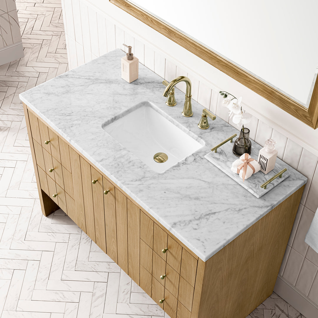 Hudson 48" Single Vanity, Light Natural Oak w/ 3 CM Carrara Marble Top