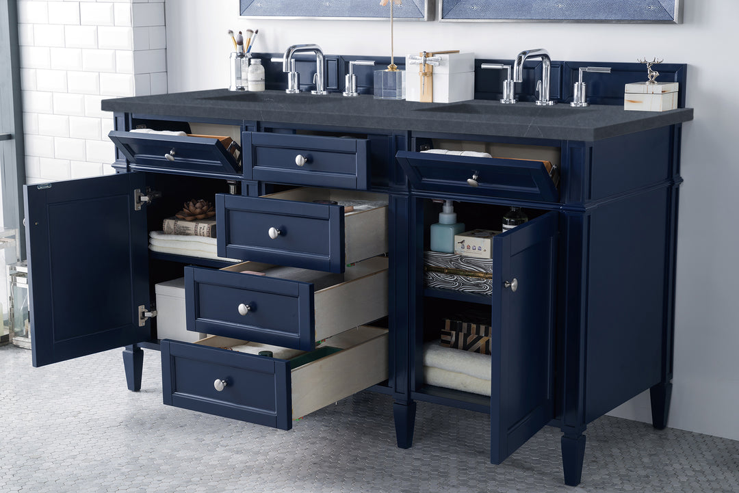 Brittany 60" Double Vanity, Victory Blue w/ 3 CM Charcoal Soapstone Silestone Top