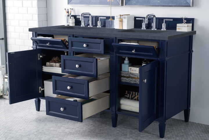 Brittany 60" Double Vanity, Victory Blue w/ 3 CM Charcoal Soapstone Silestone Top