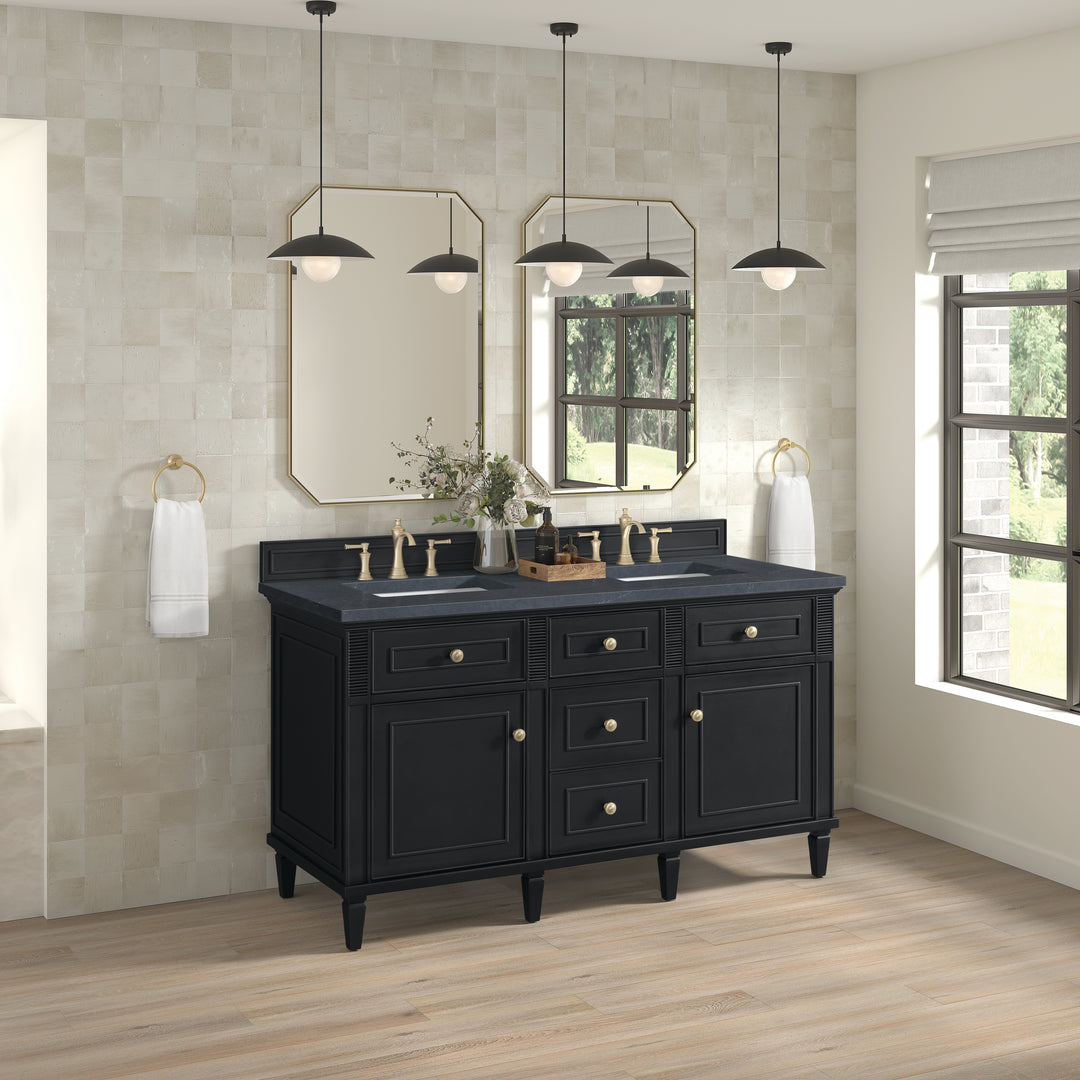 Lorelai 60" Double Vanity, Black Onyx w/ 3 CM Charcoal Soapstone Silestone Top