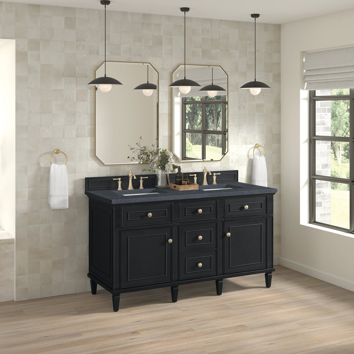 Lorelai 60" Double Vanity, Black Onyx w/ 3 CM Charcoal Soapstone Silestone Top