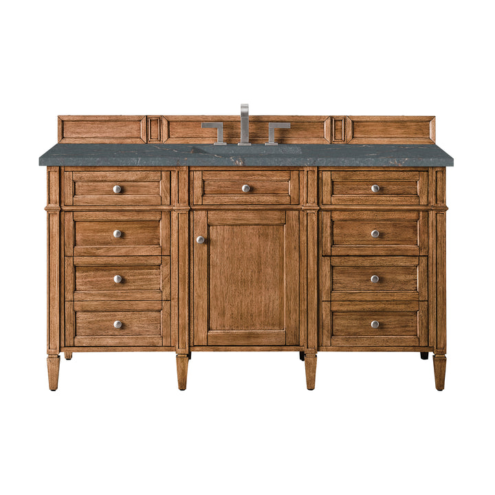 Brittany 60" Single Vanity, Saddle Brown w/ 3 CM Parisien Bleu Silestone Top w/FreePower Wireless Charger