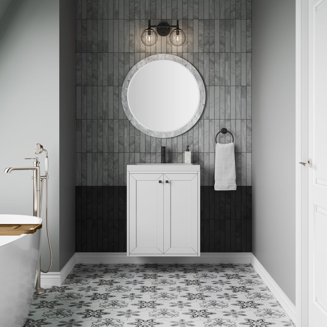 Chianti 24" Single Vanity, Glossy White, Matte Black, w/ White Glossy Composite Stone Top