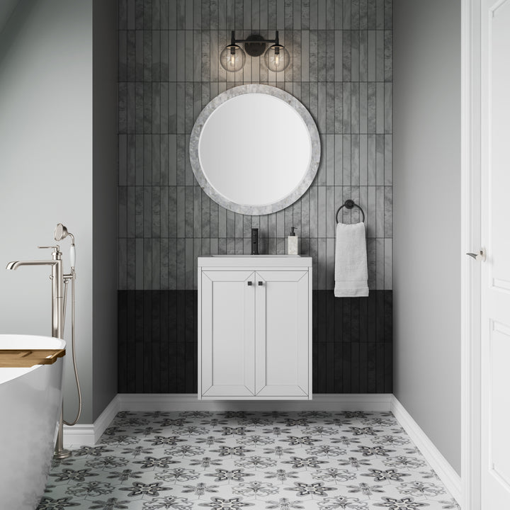 Chianti 24" Single Vanity, Glossy White, Matte Black, w/ White Glossy Composite Stone Top