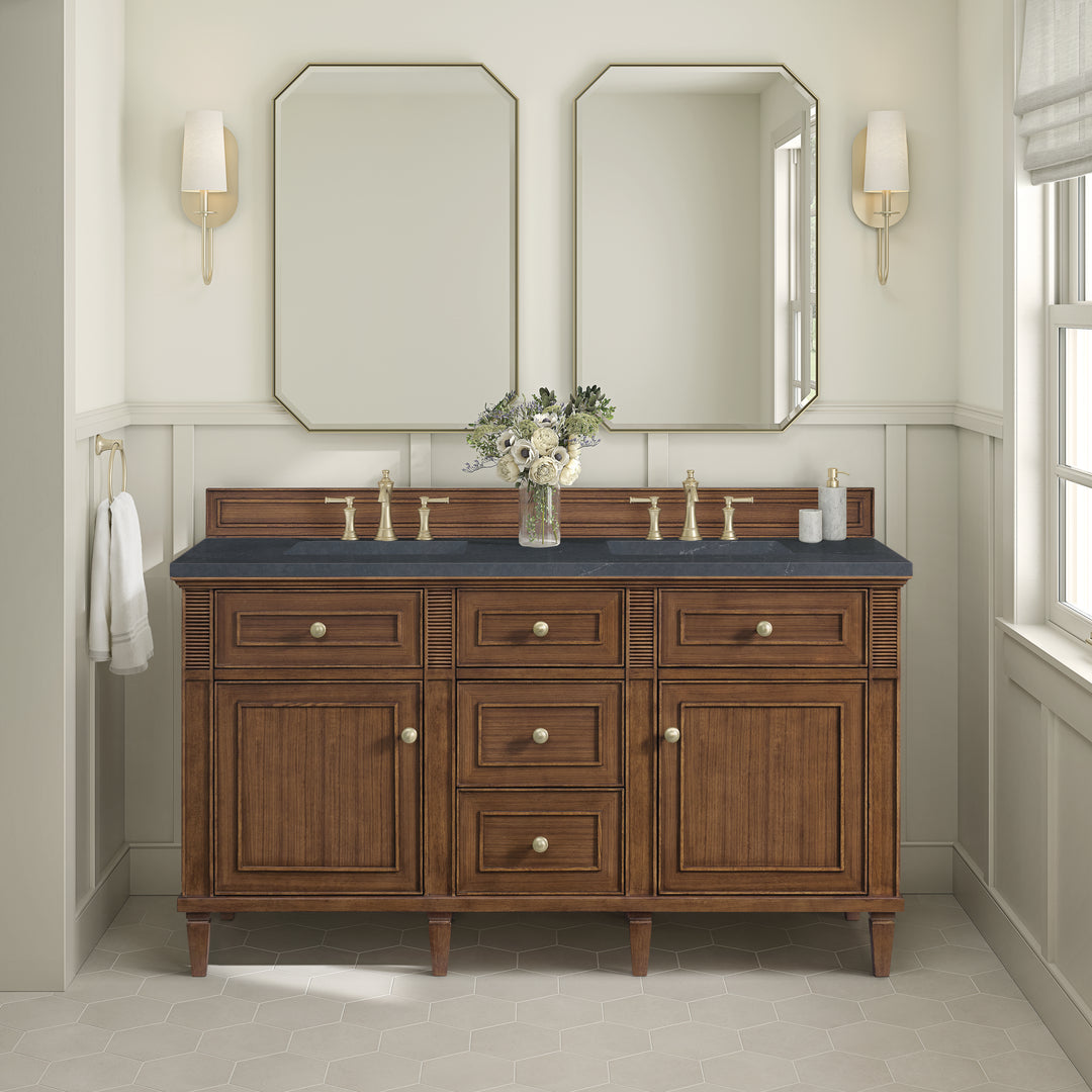 Lorelai 60" Double Vanity, Mid-Century Walnut w/ 3 CM Charcoal Soapstone Silestone Top