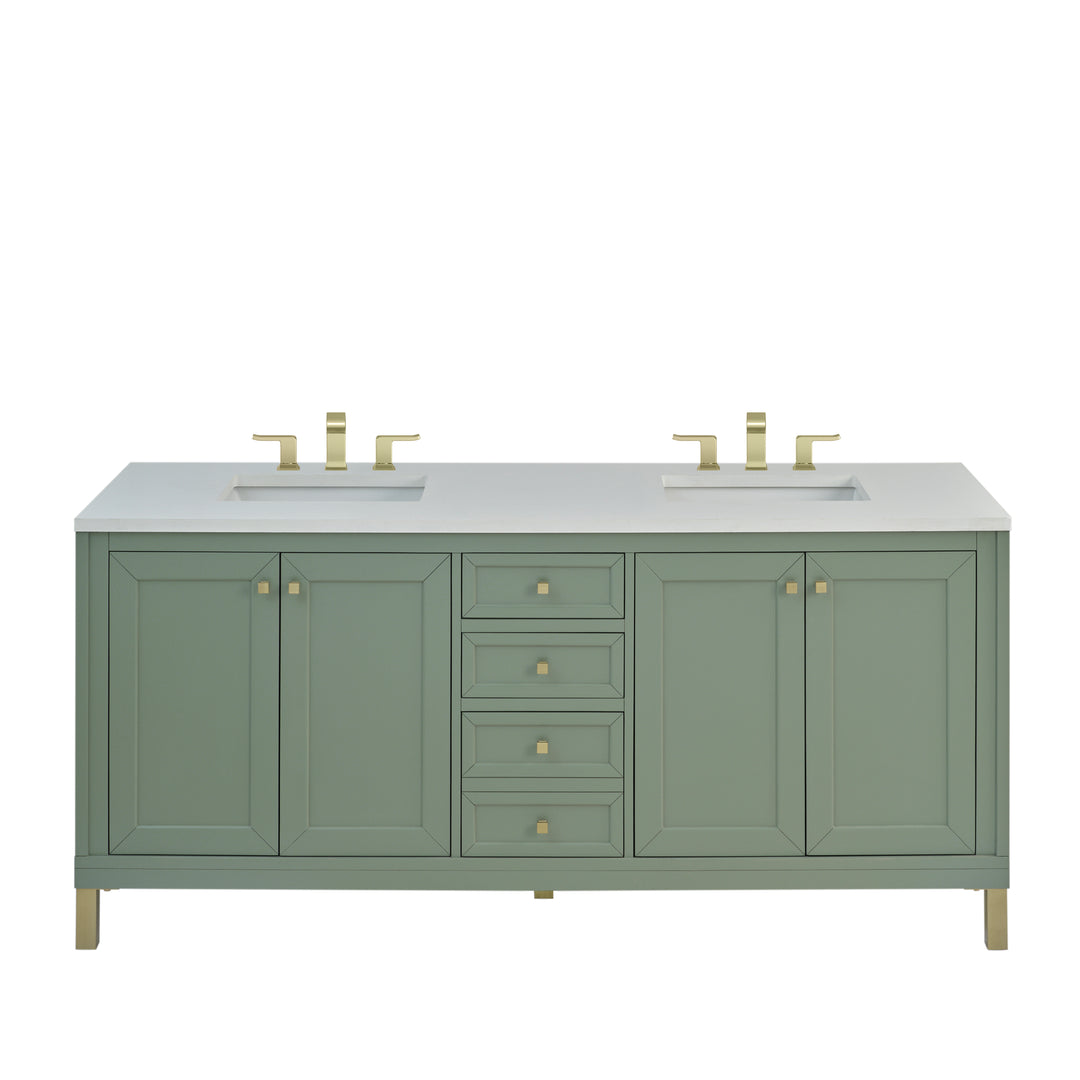 Chicago 72" Double Vanity, Smokey Celadon, w/ 3 CM White Zeus Silestone® Top