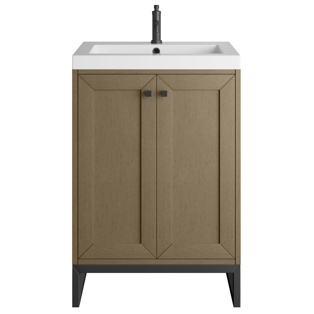 Chianti 24" Single Vanity, Walnut Whisper, Matte Black, w/ White Glossy Composite Stone Top
