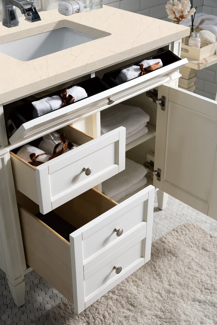 Brittany 36" Single Vanity, Bright White w/ 3 CM Eternal Marfil Silestone Top