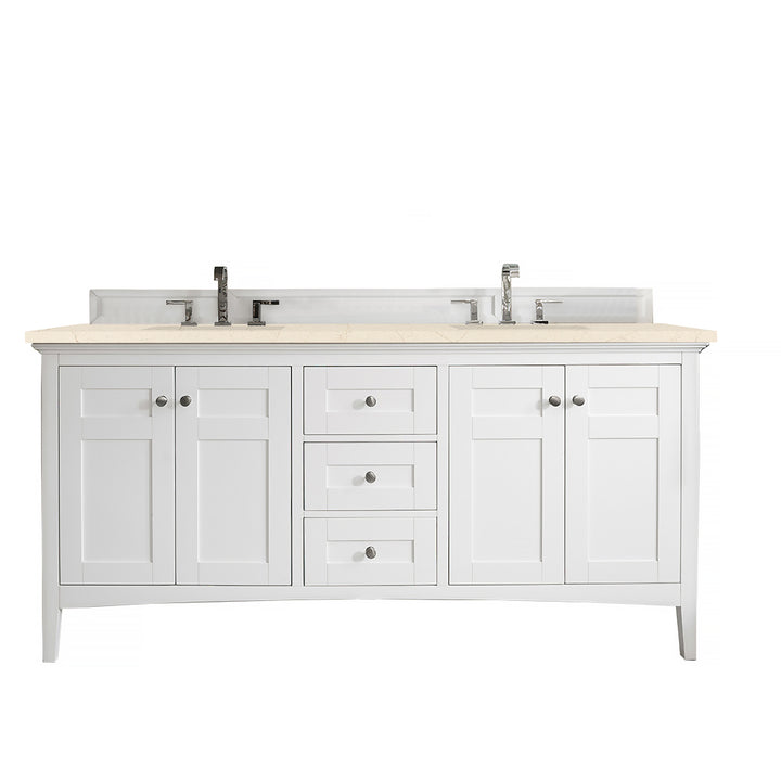 Palisades 72" Double Vanity, Bright White w/ 3 CM Eternal Marfil Silestone Top