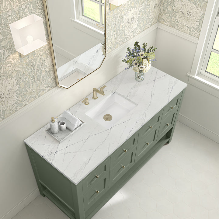 Breckenridge 60" Single Vanity, Smokey Celadon, w/ 3 CM Ethereal Noctis Quartz Top