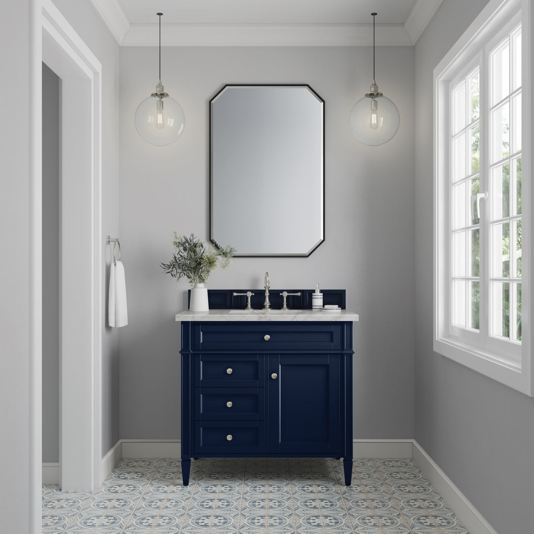 Brittany 36" Single Vanity, Victory Bleu w/ 3 CM Victorian Silver Silestone Top