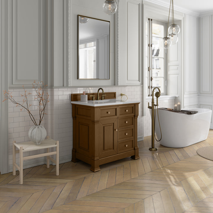 Brookfield 36" Single Vanity, Honey Oak, w/ 3 CM White Zeus Silestone® Top