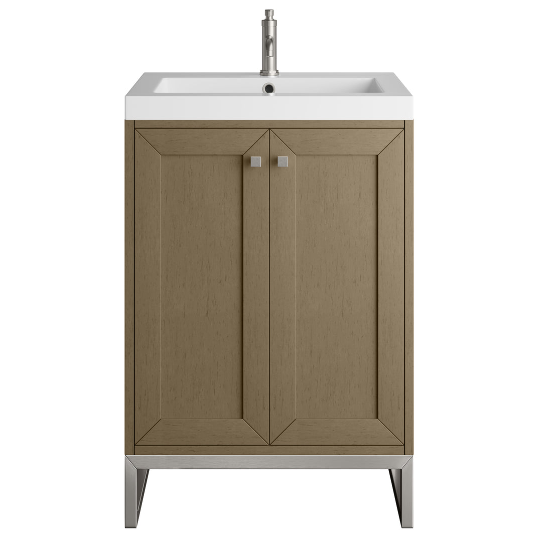 Chianti 24" Single Vanity, Walnut Whisper, Brushed Nickel, w/ White Glossy Composite Stone Top
