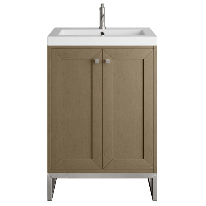 Chianti 24" Single Vanity, Walnut Whisper, Brushed Nickel, w/ White Glossy Composite Stone Top