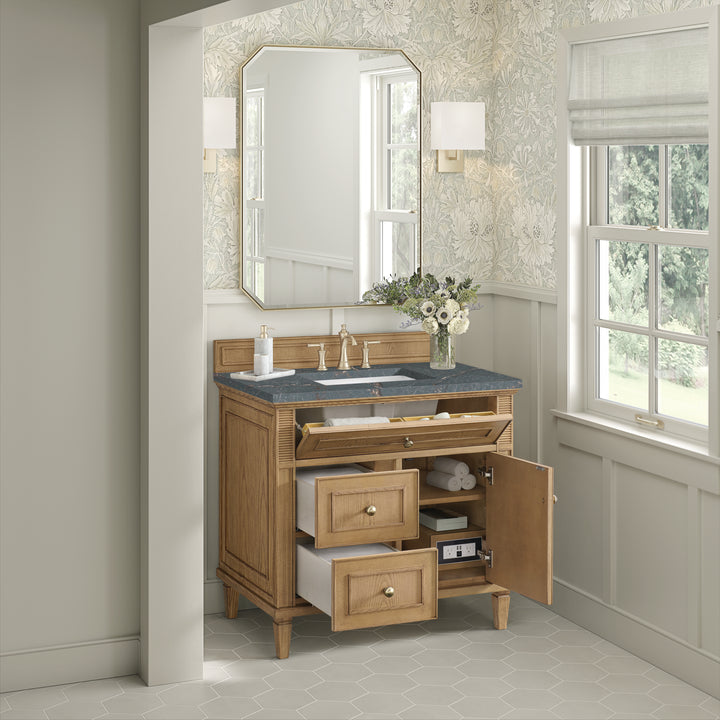 Lorelai 36" Single Vanity, Light Natural Oak w/ 3 CM Parisien Bleu Silestone Top