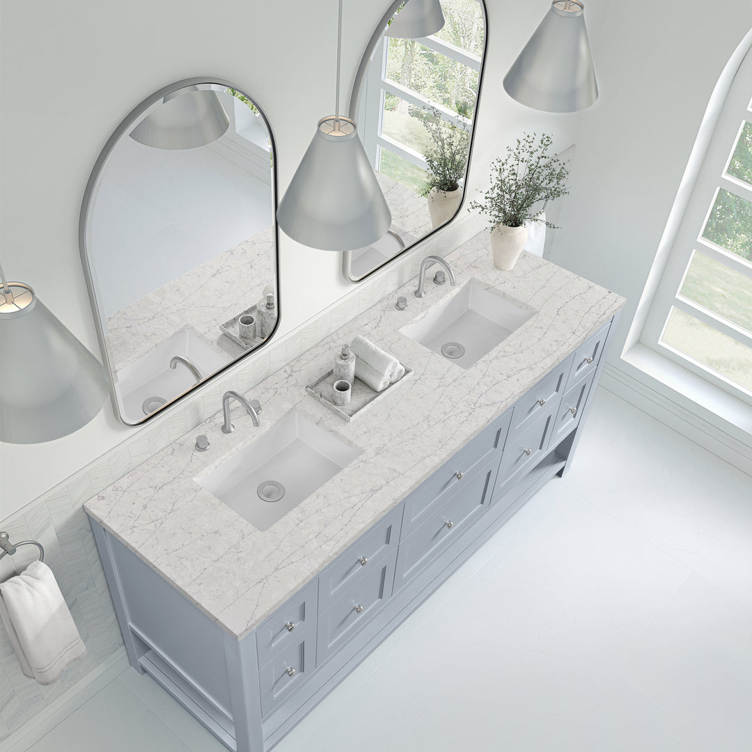 Breckenridge 72" Double Vanity, Serenity Blue, w/ 3 CM Eternal Jasmine Pearl Quartz Top