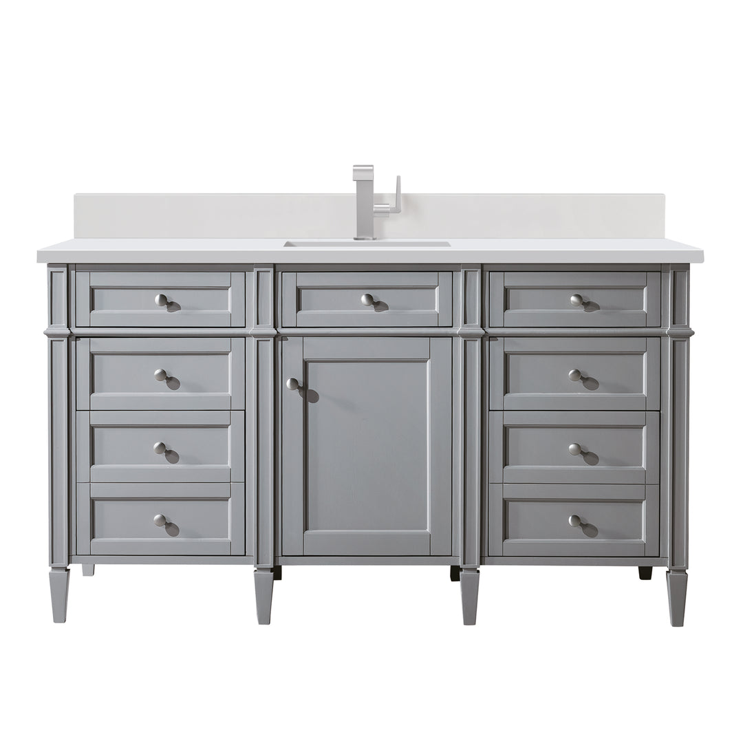 Brittany 60" Single Vanity, Urban Gray w/ Single Hole 3 CM White Zeus Silestone Top & Backsplash